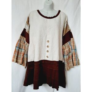 Jypsy Jane linen hand pieced made bohemian tunic style large top